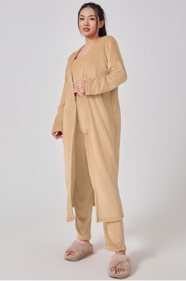 Nachtkleding Dames 3-Delig Fluffy Loungewear Wijde Pijpen