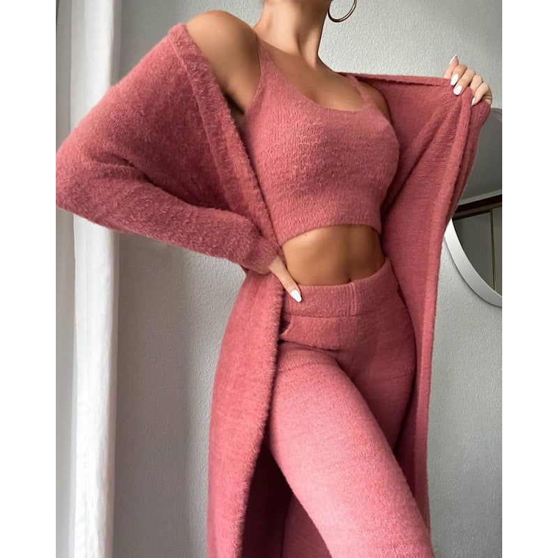 Nachtkleding Dames 3-Delig Fluffy Loungewear Wijde Pijpen