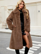 Jas Dames Lang Fluffy Faux Fur Lange Mouw