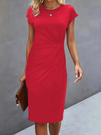 Jurk Dames Getailleerd Midi Ronde Hals - Polyester - Rood