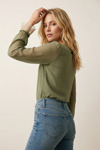 Chiffon Blouse Dames – Olijfgroen | V - hals Boho - Miss Madera