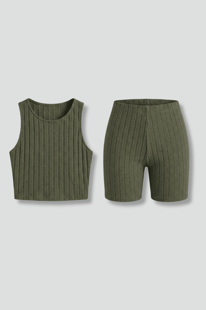 Co-ord Set Dames Crop Top & Shorts Geribbeld – Zomer | Miss Madera - Miss Madera MIS-M3D83R