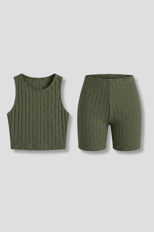 Co-ord Set Dames Crop Top & Shorts Geribbeld – Zomer | Miss Madera - Miss Madera MIS-M3D83R
