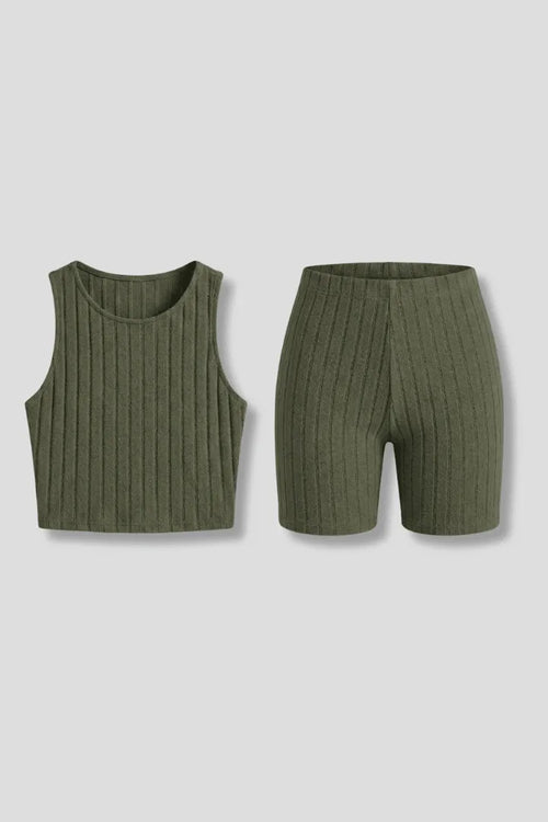 Co-ord Set Dames Crop Top & Shorts Geribbeld – Zomer | Miss Madera - Miss Madera MIS-M3D83R