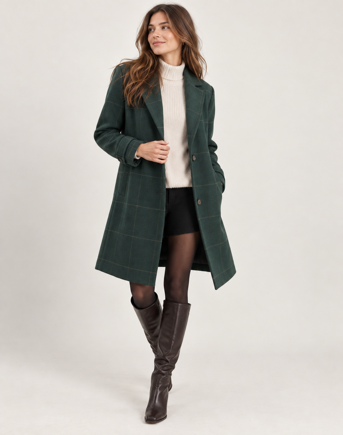 Jas Dames Geruite Wintermantel Slim Fit Knoopsluiting