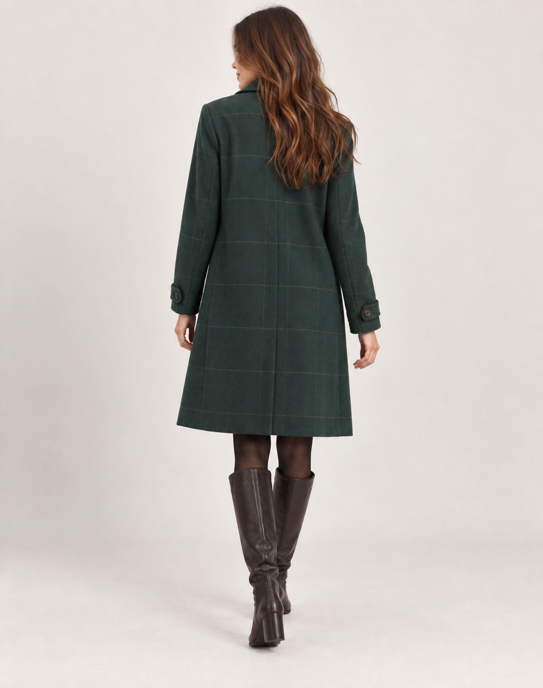 Jas Dames Geruite Wintermantel Slim Fit Knoopsluiting