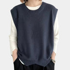Trui Dames Mouwloos Ronde Hals Losvallend - Gebreid - Marineblauw