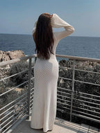 Crochet Maxi Dress met Bellmouwen en V - hals - Miss Madera