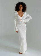 Crochet Maxi Dress met Bellmouwen en V - hals - Miss Madera