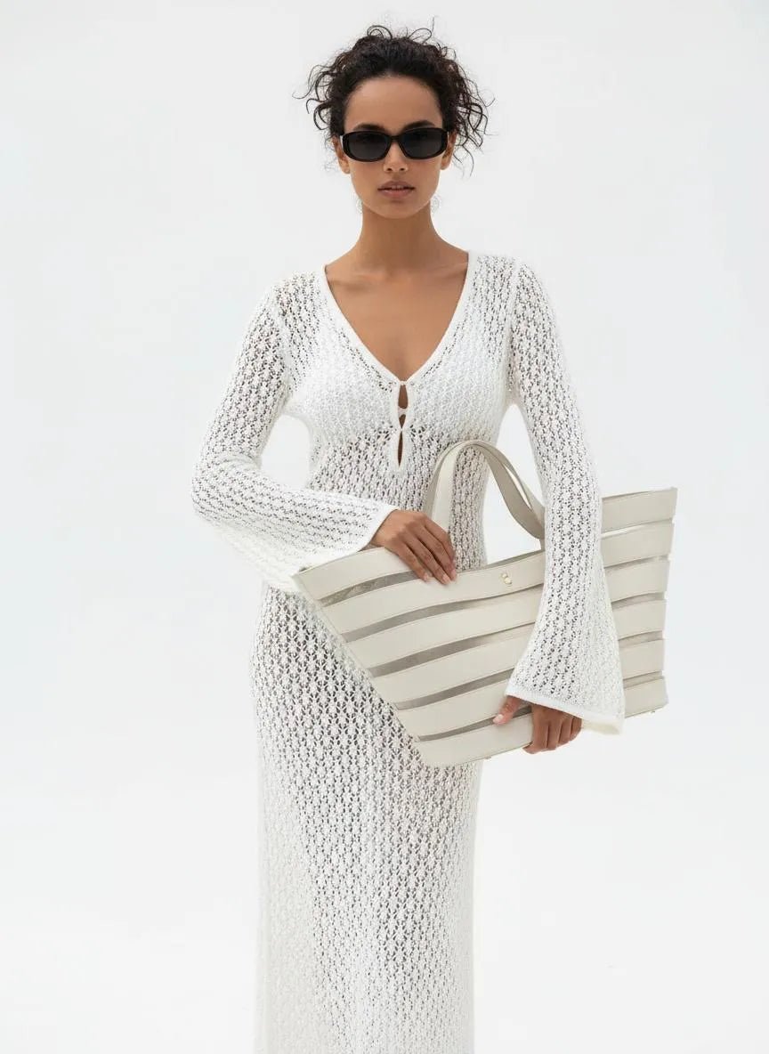 Crochet Maxi Dress met Bellmouwen en V - hals - Miss Madera