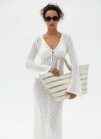 Crochet Maxi Dress met Bellmouwen en V - hals - Miss Madera