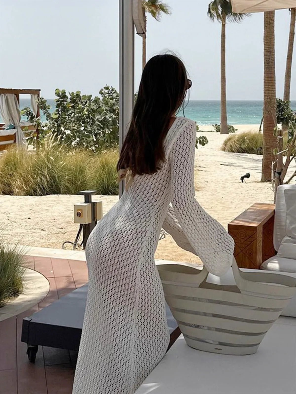 Crochet Maxi Dress met Bellmouwen en V - hals - Miss Madera