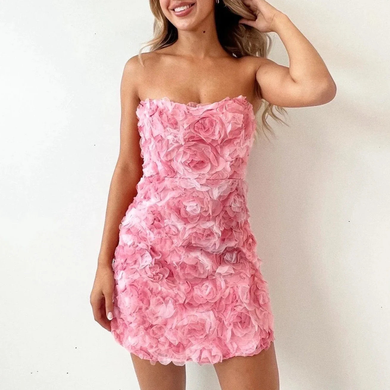 Jurk Dames Strapless Hoge Taille Bloemmotief
