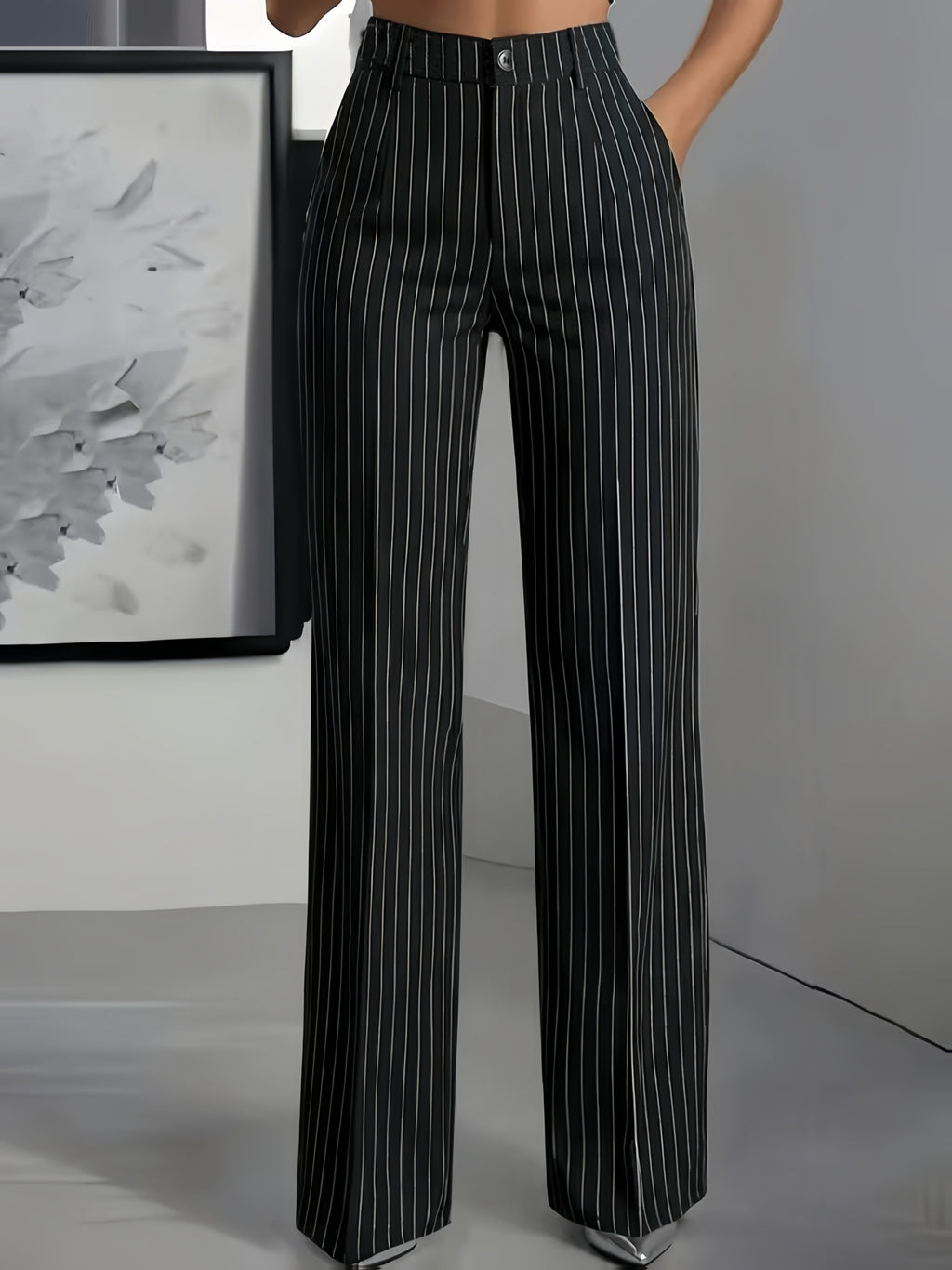 Miss | Pantalon Dames Krijtstreep Hoge Taille Rechte Pijp