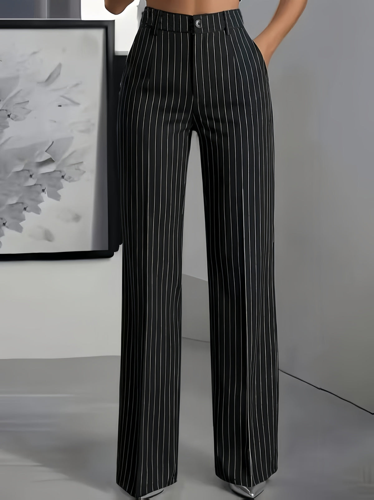 Miss | Pantalon Dames Krijtstreep Hoge Taille Rechte Pijp
