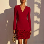 Jurk Dames V-hals Bodycon 3D Bloemen Feest
