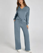 Tweedelige Set Dames Lange Mouwen Relaxed – Co-ord Set - Dusty Blauw