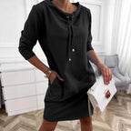Jurk Dames Midi Hoge Taille Rechte Snit Lange Mouw