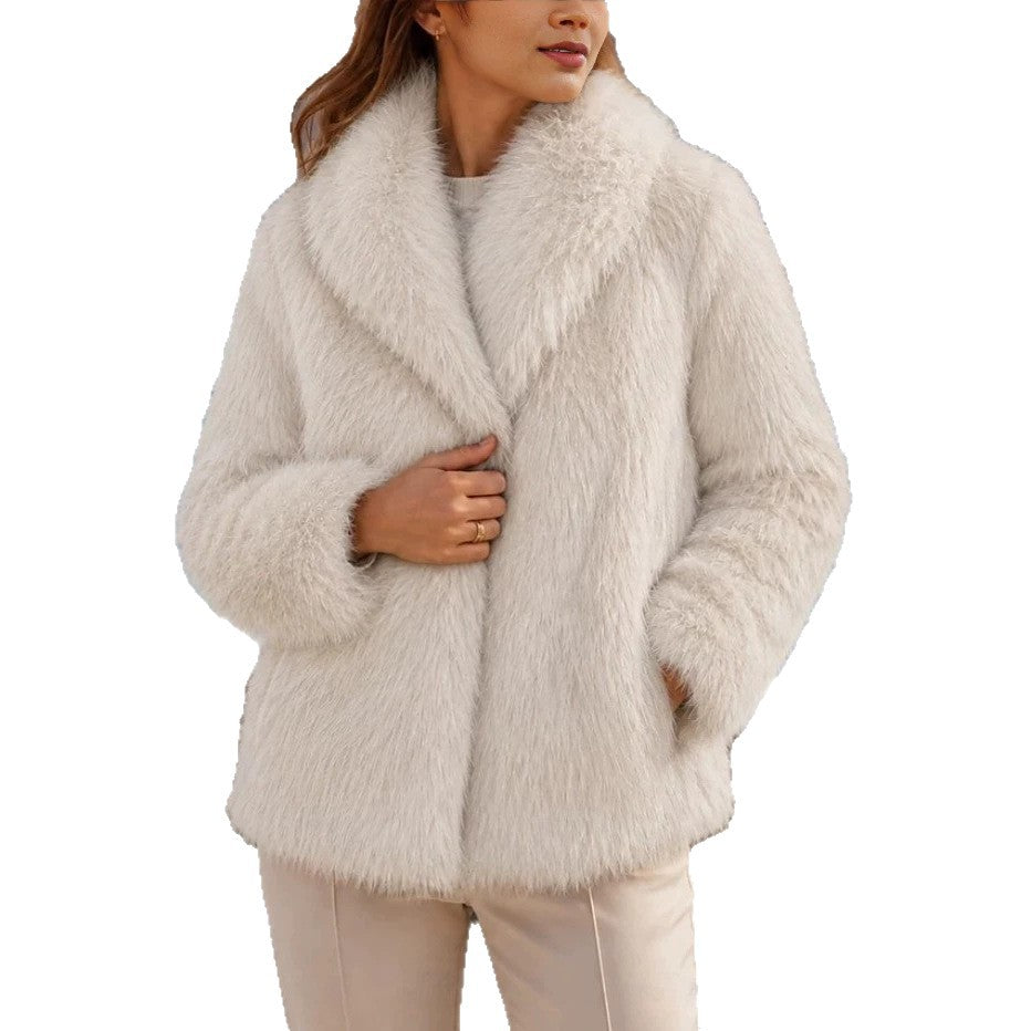 Jas Dames Gevoerd Reverskraag Bontdetail Regular Fit