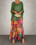 Jurk Dames Elegante Chiffon Maxi - Chiffon - Groen-Rood