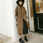 Trenchcoat Dames Geruite Rechte Pasvorm Onder de Knie Lange Mouw