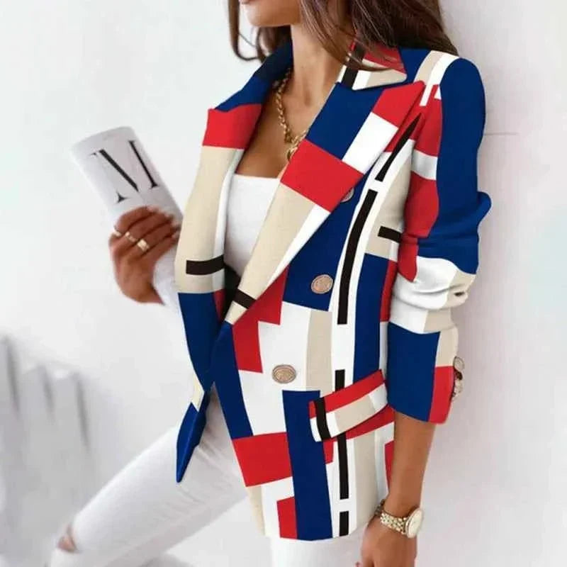 Blazer Dames Geruit Double-Breasted Getailleerd