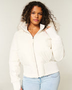 Miss | Pufferjas Dames Cropped met Capuchon en Staande Kraag