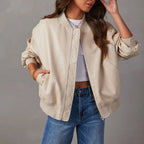Bomberjack Dames Oversized Leatherlook met Ribboord - Crème