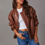 Bomberjack Dames Oversized Leatherlook met Ribboord