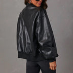 Bomberjack Dames Oversized Leatherlook met Ribboord