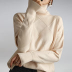 Trui Dames Coltrui Argyle Patroon Regular Fit - Wol - Beige