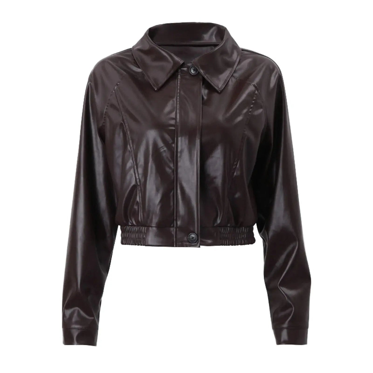 Bikerjack Dames Cropped Leatherlook met Diagonale Rits - Donkerbruin