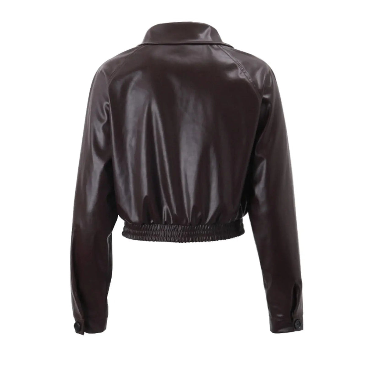 Bikerjack Dames Cropped Leatherlook met Diagonale Rits - Donkerbruin