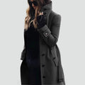 Trenchcoat Dames Lang met Staande Kraag en Klepzakken - Donkergrijs