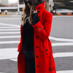 Trenchcoat Dames Lang met Staande Kraag en Klepzakken - Rood