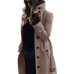 Trenchcoat Dames Lang met Staande Kraag en Klepzakken