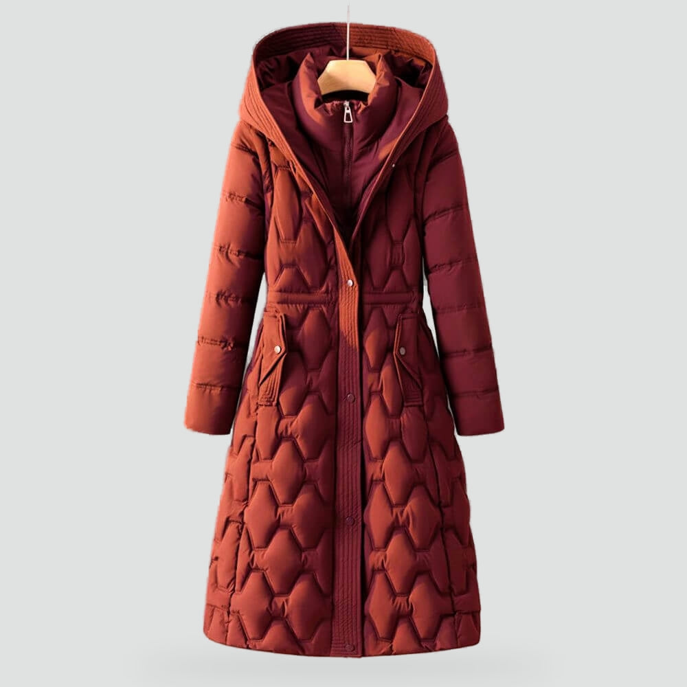 Winterjas Dames Lang Gewatteerd met Capuchon - Rose Red