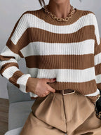 Trui Dames Oversized Gestreept met Ronde Hals