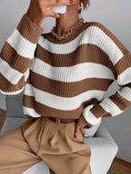 Trui Dames Oversized Gestreept met Ronde Hals