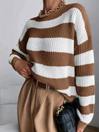 Trui Dames Oversized Gestreept met Ronde Hals