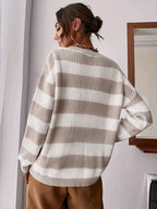 Trui Dames Oversized Gestreept met Ronde Hals