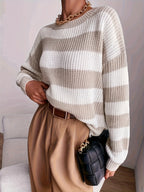 Trui Dames Oversized Gestreept met Ronde Hals