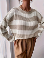 Trui Dames Oversized Gestreept met Ronde Hals
