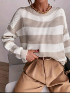 Trui Dames Oversized Gestreept met Ronde Hals