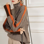 Trui Dames Relaxed met Contraststrepen en Hoge Kraag