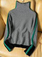 Trui Dames Relaxed met Contraststrepen en Hoge Kraag