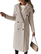 Winterjas Dames Lang met Reverskraag en Dubbele Knooprij - Beige