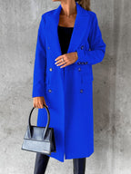 Winterjas Dames Lang met Reverskraag en Dubbele Knooprij - Blauw
