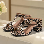 Damesslippers met blokhak luipaardprint - Miss Madera
