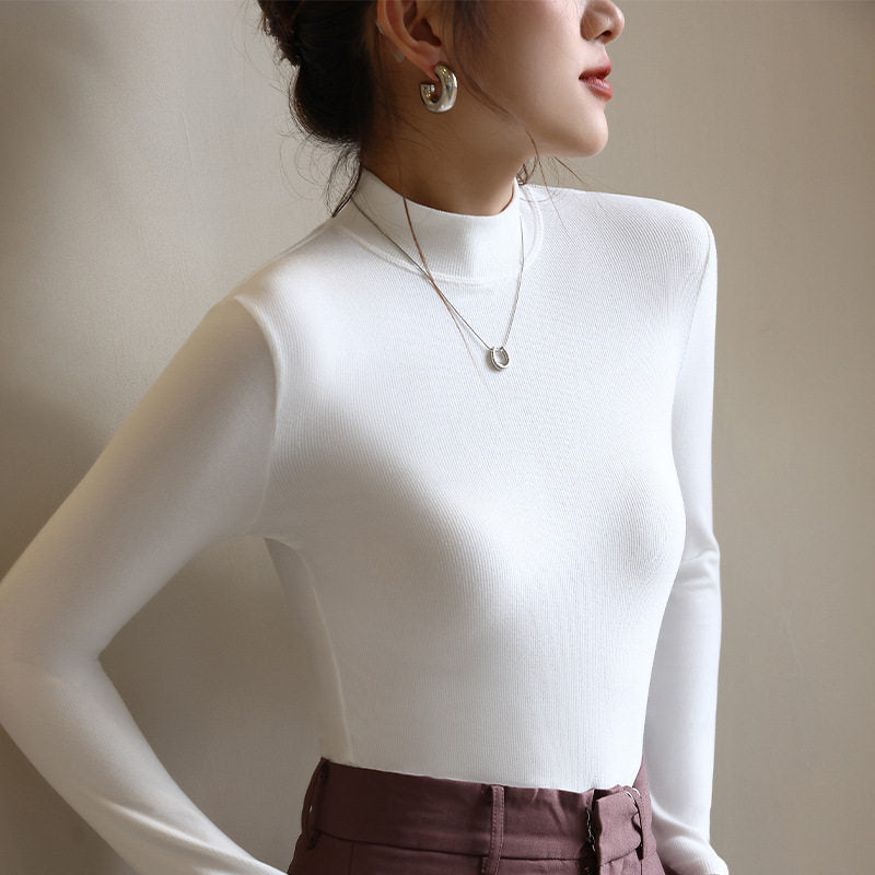 Trui Dames Halfhoge Hals Slim Fit Lange Mouw